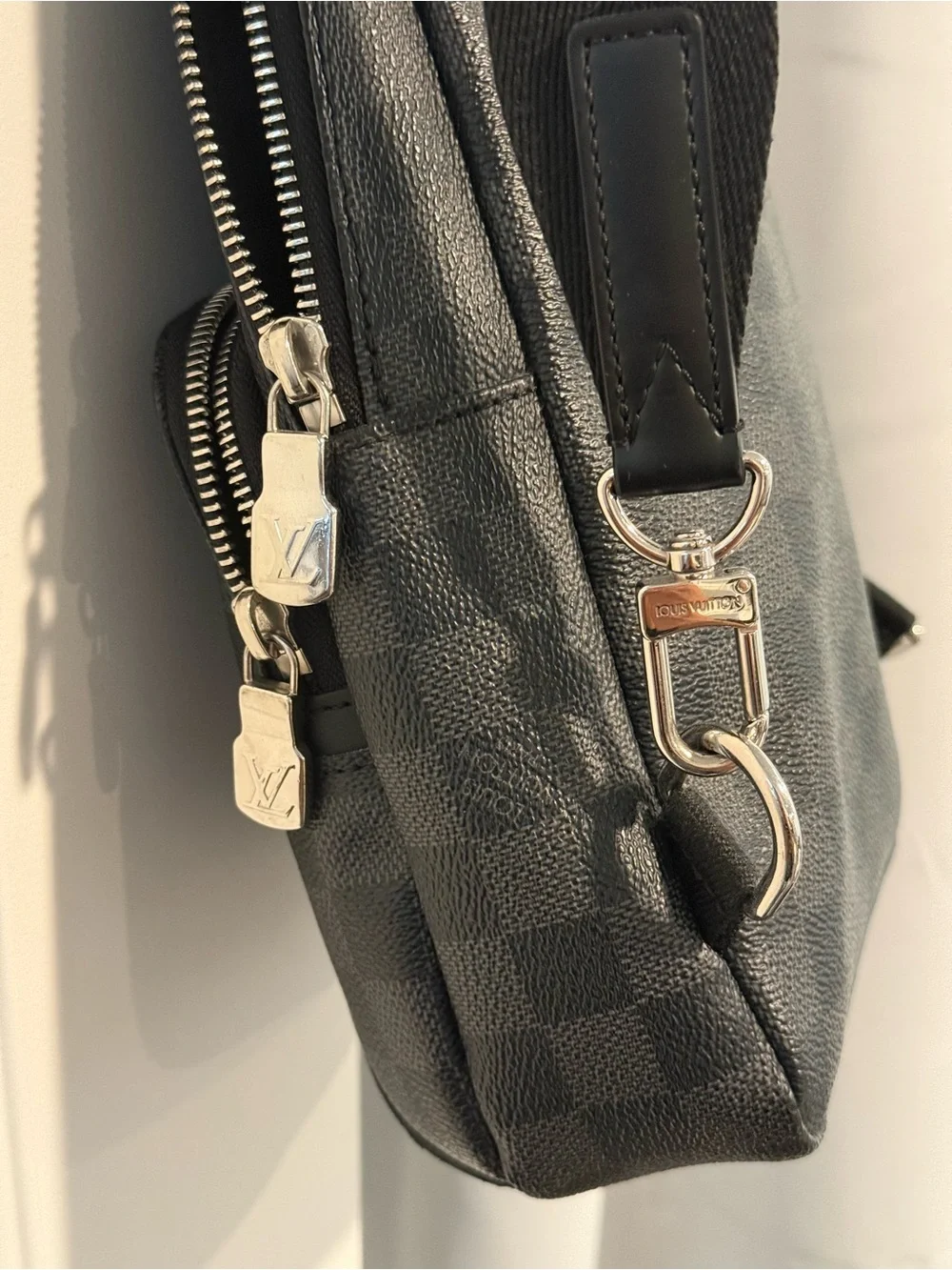 AUTHENTIC Louis Vuitton Black Damier Graphite Avenue Crossbody Sling Bag